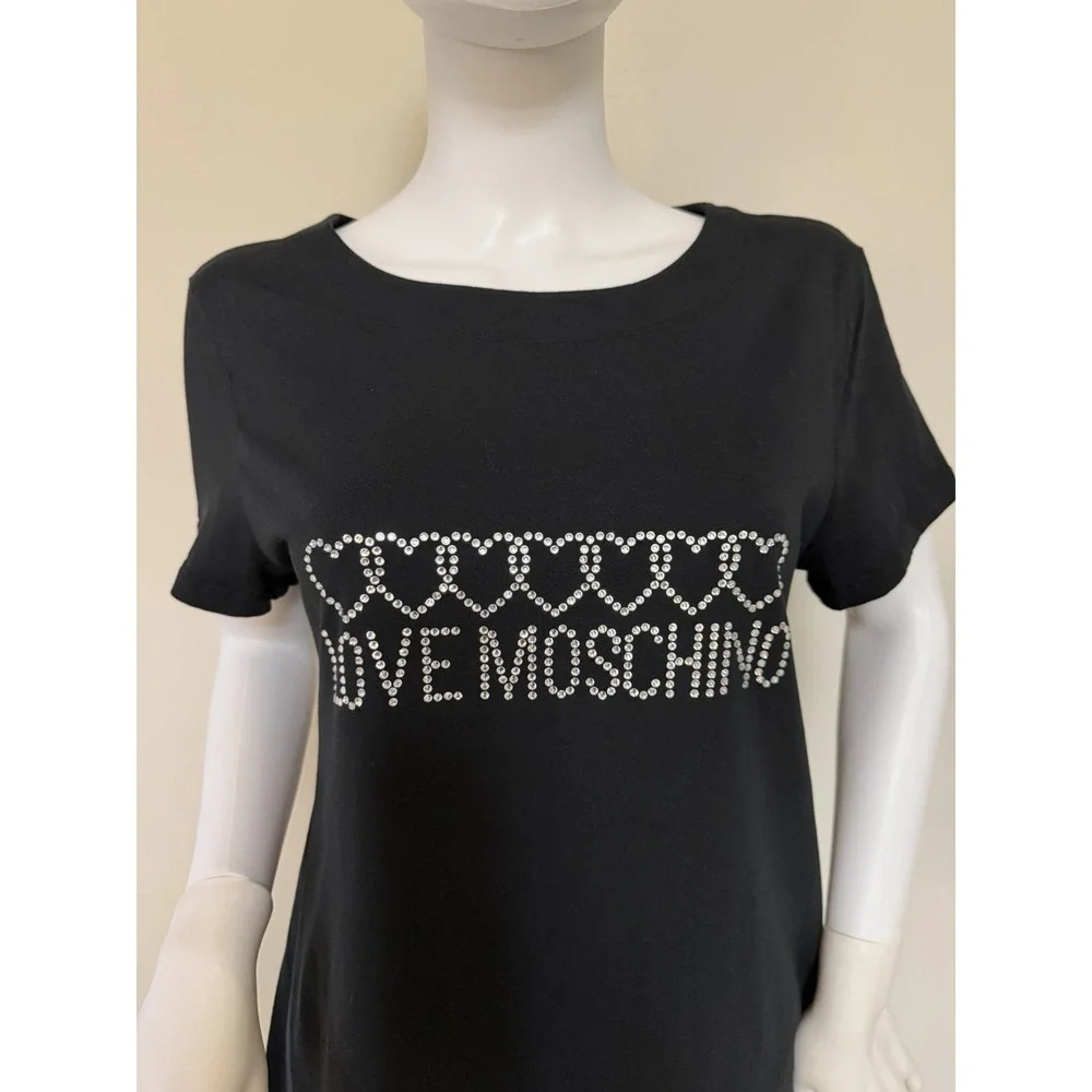 Rare Love Moschino Black 100% Cotton T Shirt Dress With Rhinestone Design US 12